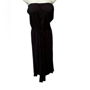 Venus Strapless Cropped Jumpsuit Sz M Black Tied Elastic Cinched Waist Vacation